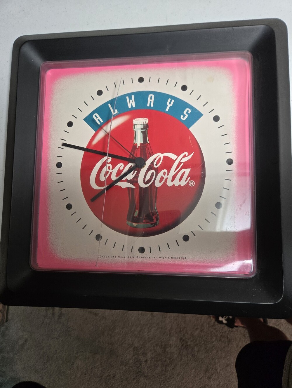 Vintage Coca Cola Kitchen Wall Clock 1994 Keeps Good Time Plastic Face Cracked